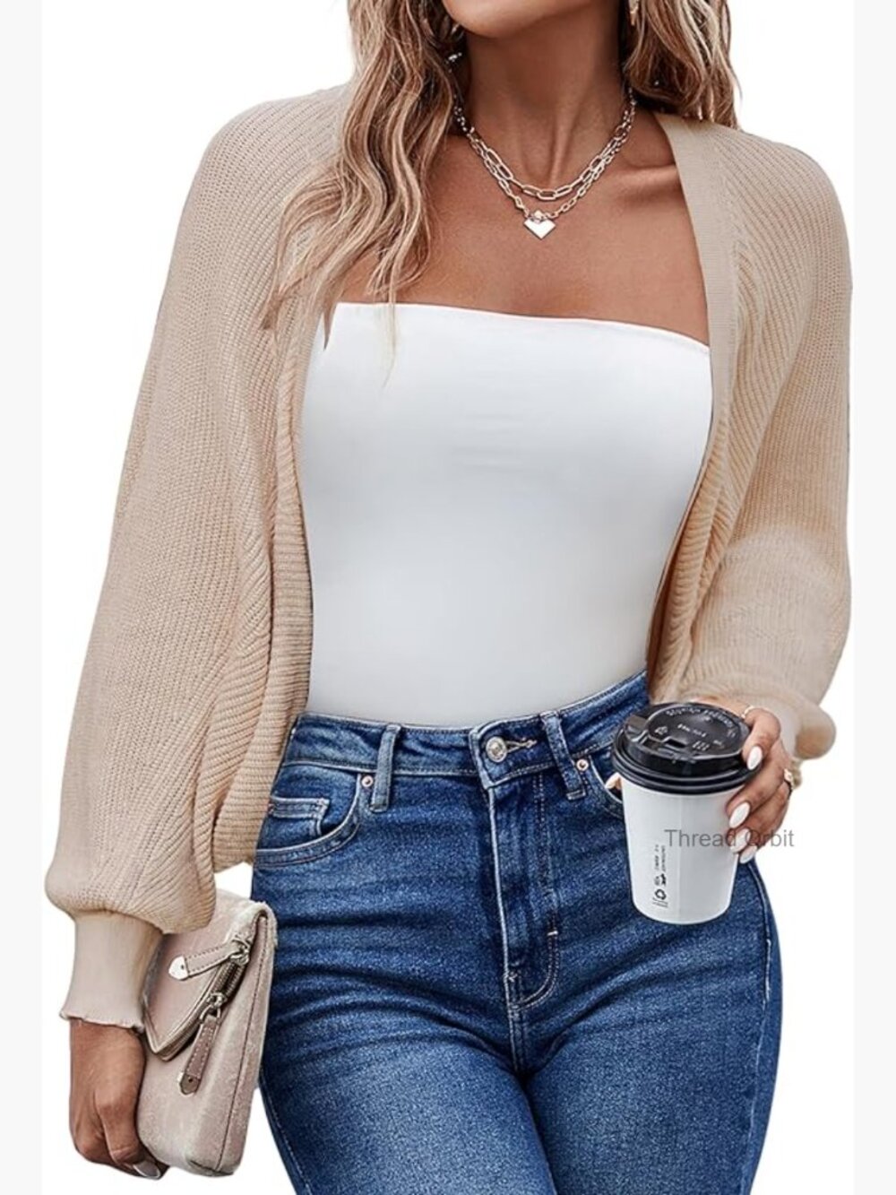 Cropped Batwing Sleeve Cardigan Shrug Knitted Bolero Open Front